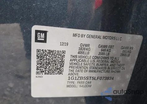 2020 Chevrolet Malibu Fwd Ls из США, поврежденный, VIN 1G1ZB5ST5LF073834